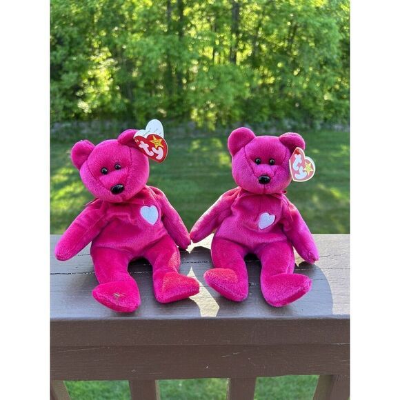 Ty Valentina the Red Bear Beanie Baby Twin Bundle (2) Rare With Tag Errors - Picture 1 of 10